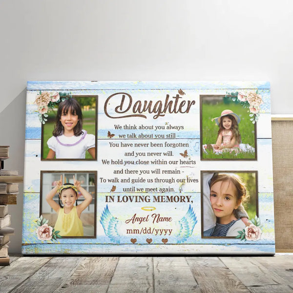 Daughter Memorial Personalized Canvas Prints - Custom Photo & Text - 5 Sizes - In Loving Memory of Our Daughter, Forever in Our Hearts - Dem Canvas