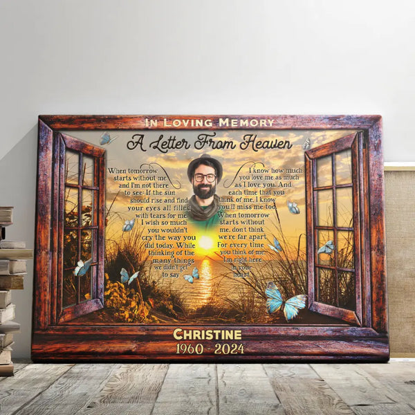Memorial Canvas Prints - Personalized Canvas Prints - Memorial Gift For Loss Of Loved One, Windows Frame Butterfly A Letter From Heaven
