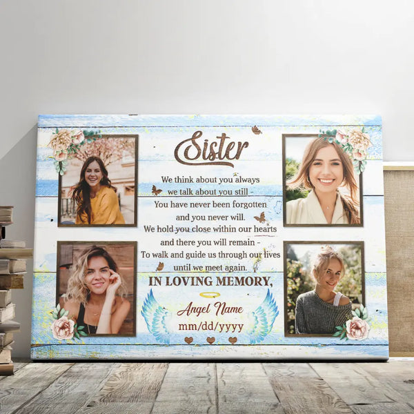 Sister Memorial Personalized Canvas Prints - Custom Photo & Text - 5 Sizes - In Loving Memory of Our Sister, Forever in Our Hearts - Dem Canvas