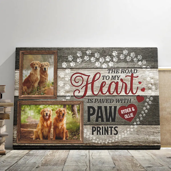 Dog Memorial Personalized Canvas Prints - Custom Photo & Text - 5 Sizes - Personalized Keepsake Pet Photo, Paw Prints on My Heart - Dem Canvas