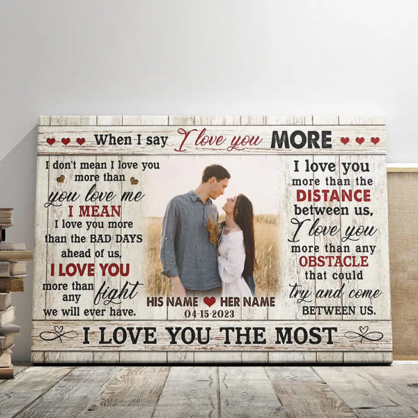 Couple Personalized Canvas Prints - Custom Photo & Text - 5 Sizes - Custom Romantic Gifts For Couples, I Love You More - Dem Canvas