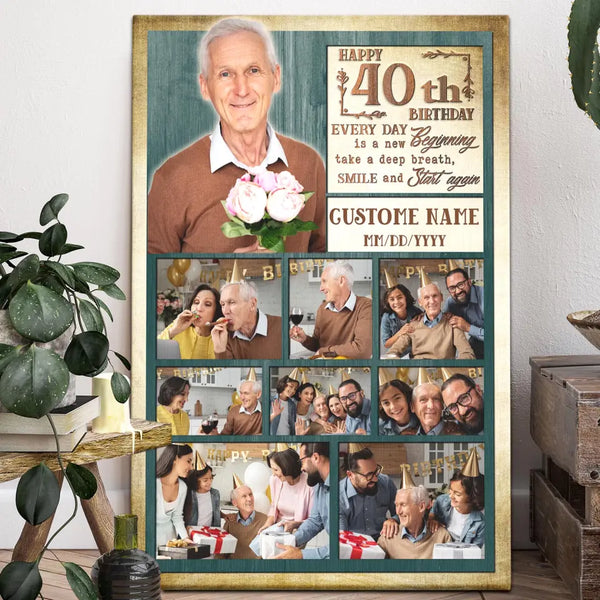 Custom Birthday Gift 40th Birthday - Personalized Canvas Prints - Custom Photo Collage, Unique Gifts 40th Birthday For Dad, For Men