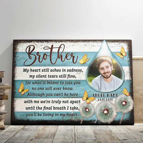 Brother Memorial Personalized Canvas Prints - Custom Clipart, Photo & Text - 5 Sizes - Memorial Canvas For Brother, Forever In My Heart - Dem Canvas