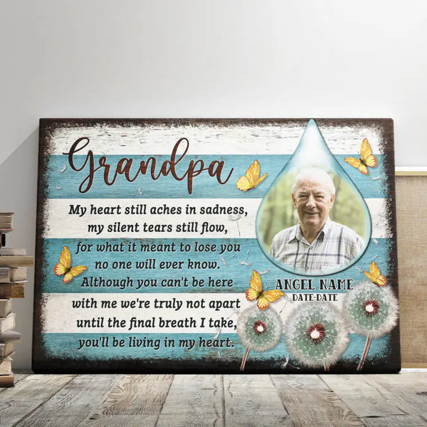 Grandpa Memorial Personalized Canvas Prints - Custom Clipart, Photo & Text - 5 Sizes - Memorial Canvas For Grandpa, Forever In My Heart - Dem Canvas