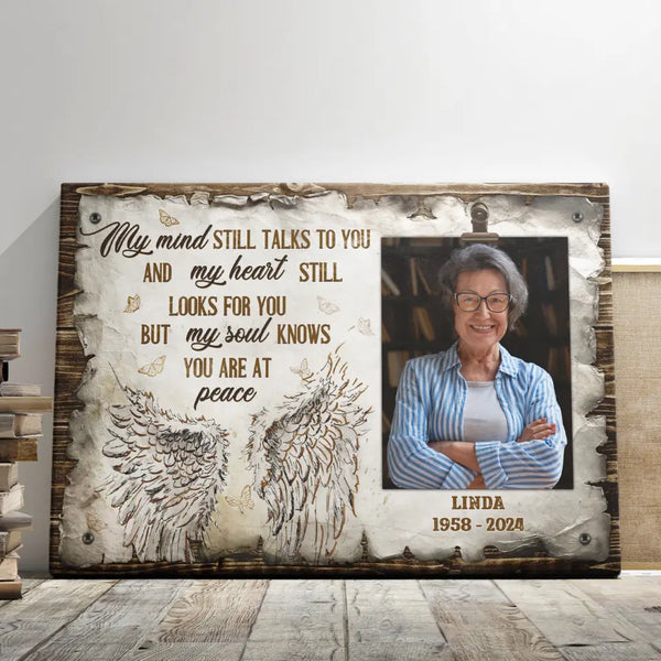 Memorial Canvas - Personalized Canvas Prints - Angel Wings Sympathy Gift for Loss Of Mom, Loss Of Dad, You Are At Peace In My Heart