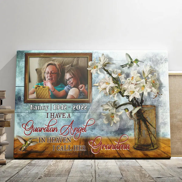 Memorial Canvas - Personalized Canvas Prints - Memorial Gifts Canvas, Sympathy Gifts, I Have A Guardian Angel In Heaven