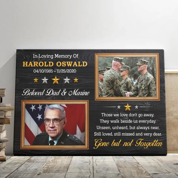 Personalized Canvas Prints, Custom Photo Sympathy Gifts For Veterans, Memorial Gifts, Remembrance Gifts For Military, Loss Of Dad, Grandpa Dem Canvas