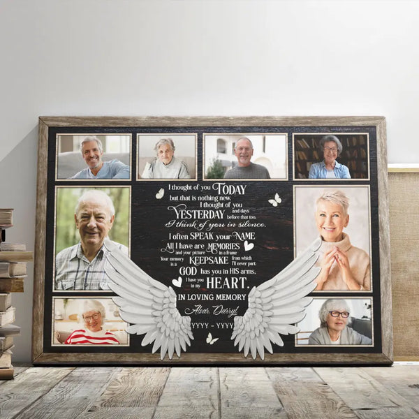 Memorial Canvas - Personalized Canvas Prints - Personalized Sympathy Frame Loss Of Loved One, Angel Wings I Thought Of You Today