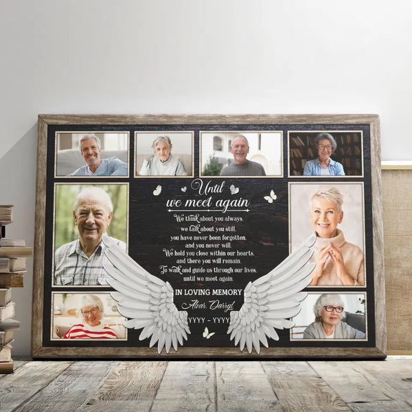 Memorial Canvas - Personalized Canvas Prints - Personalized Sympathy Frame Loss Of Loved One, Angel Wings Until We Meet Again