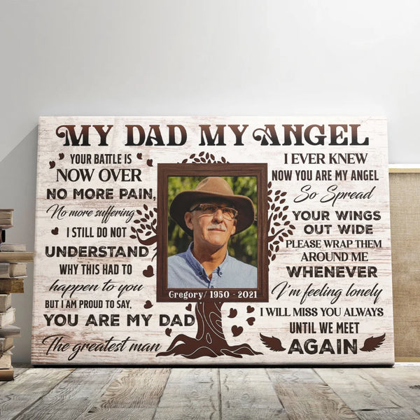 Personalized Photo Canvas Prints, Custom Photo, Memorial Gifts, Remembrance Gifts, Loss Of Dad, My Dad My Angel, Until We Meet Again Dem Canvas