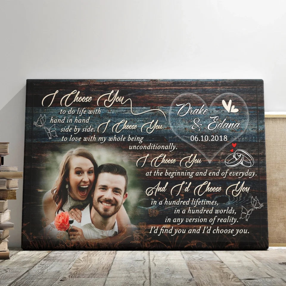 Couple Personalized Canvas Prints - Custom Photo & Text - 5 Sizes - I Choose You, A Heartfelt Tribute To Couple Gift - Dem Canvas