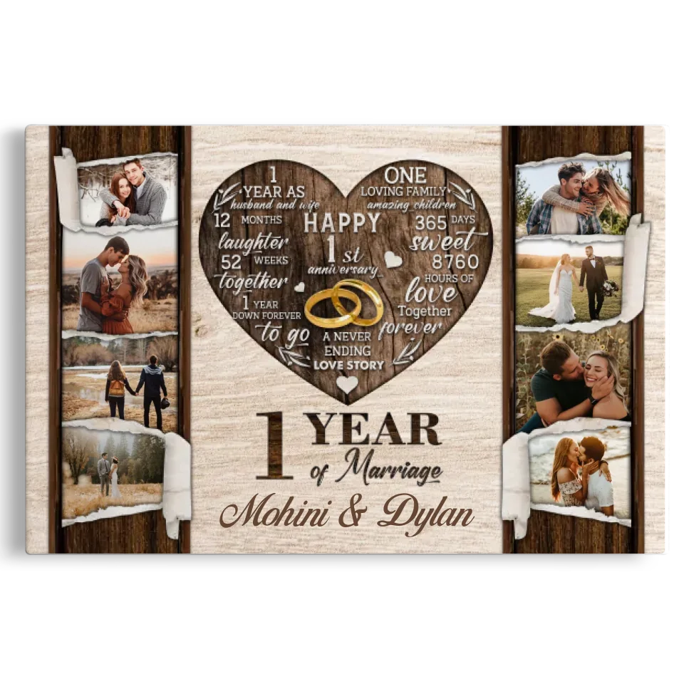 Personalized Canvas Prints, Custom Photo, Gifts For Couples, 1st Anniversary Gifts For Husband and Wife, 1 Year Of Marriage Dem Canvas