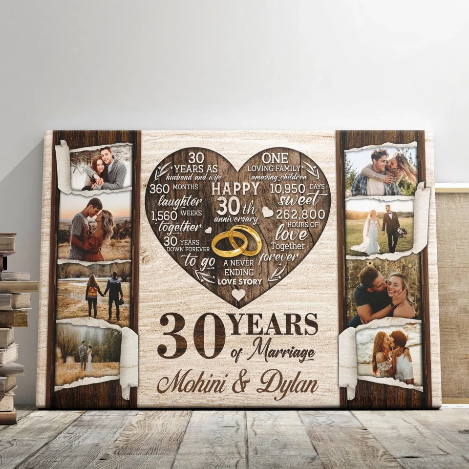 Personalized Canvas Prints, Custom Photo, Gifts For Couples, 30th Anniversary Gifts For Husband and Wife, 30 Years Of Marriage Dem Canvas