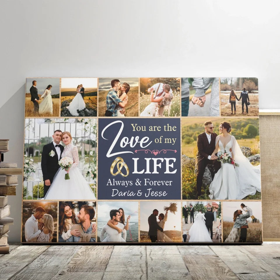 Couple Wedding Personalized Canvas Prints - Custom Photo & Text - 5 Sizes - Custom Wedding Memories Collage, Love of My Life  - Dem Canvas