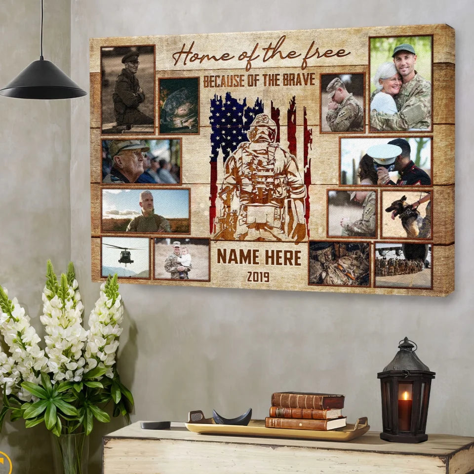 Personalized Photo Canvas Prints, Custom Photos, Gift For Veterans, Army Soldiers, Dad Or Grandpa Memorial Gifts, Father's Day Canvas