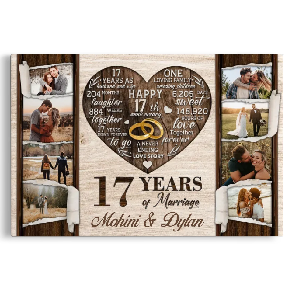 Personalized Canvas Prints, Custom Photo, Gifts For Couples, 17th Anniversary Gifts For Husband and Wife, 17 Years Of Marriage Dem Canvas