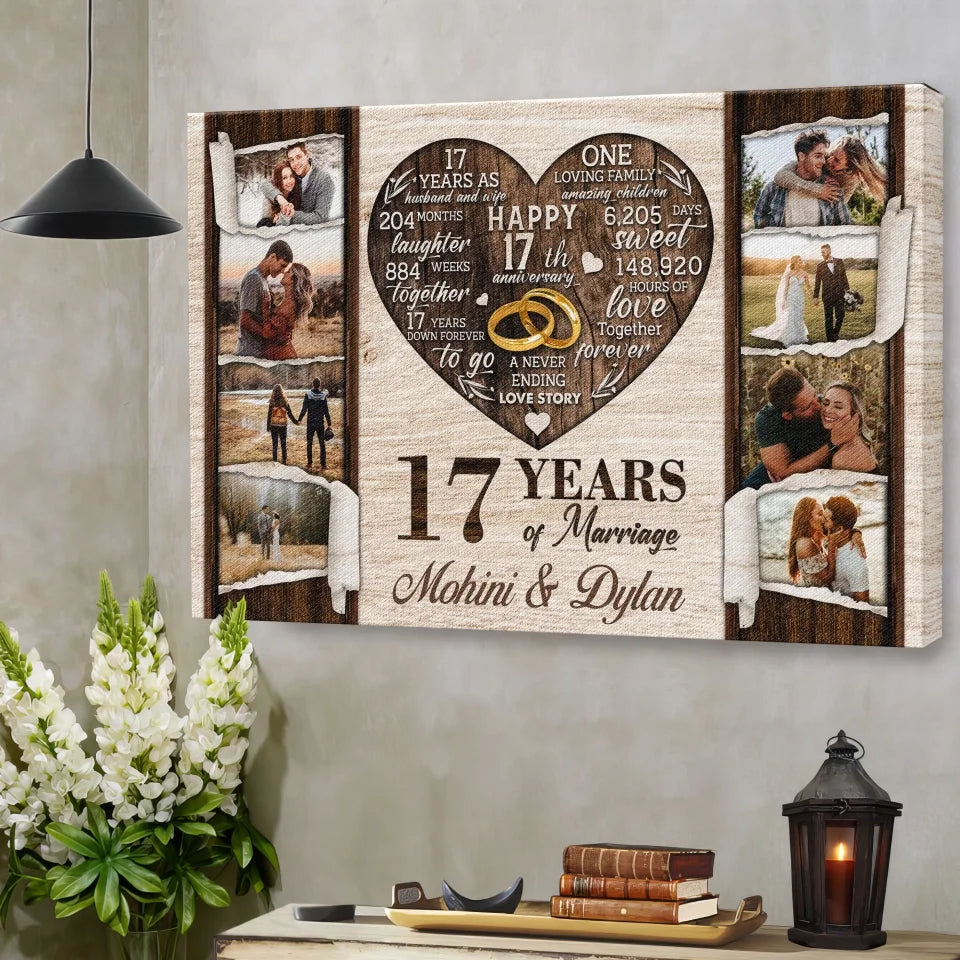 Personalized Canvas Prints, Custom Photo, Gifts For Couples, 17th Anniversary Gifts For Husband and Wife, 17 Years Of Marriage Dem Canvas