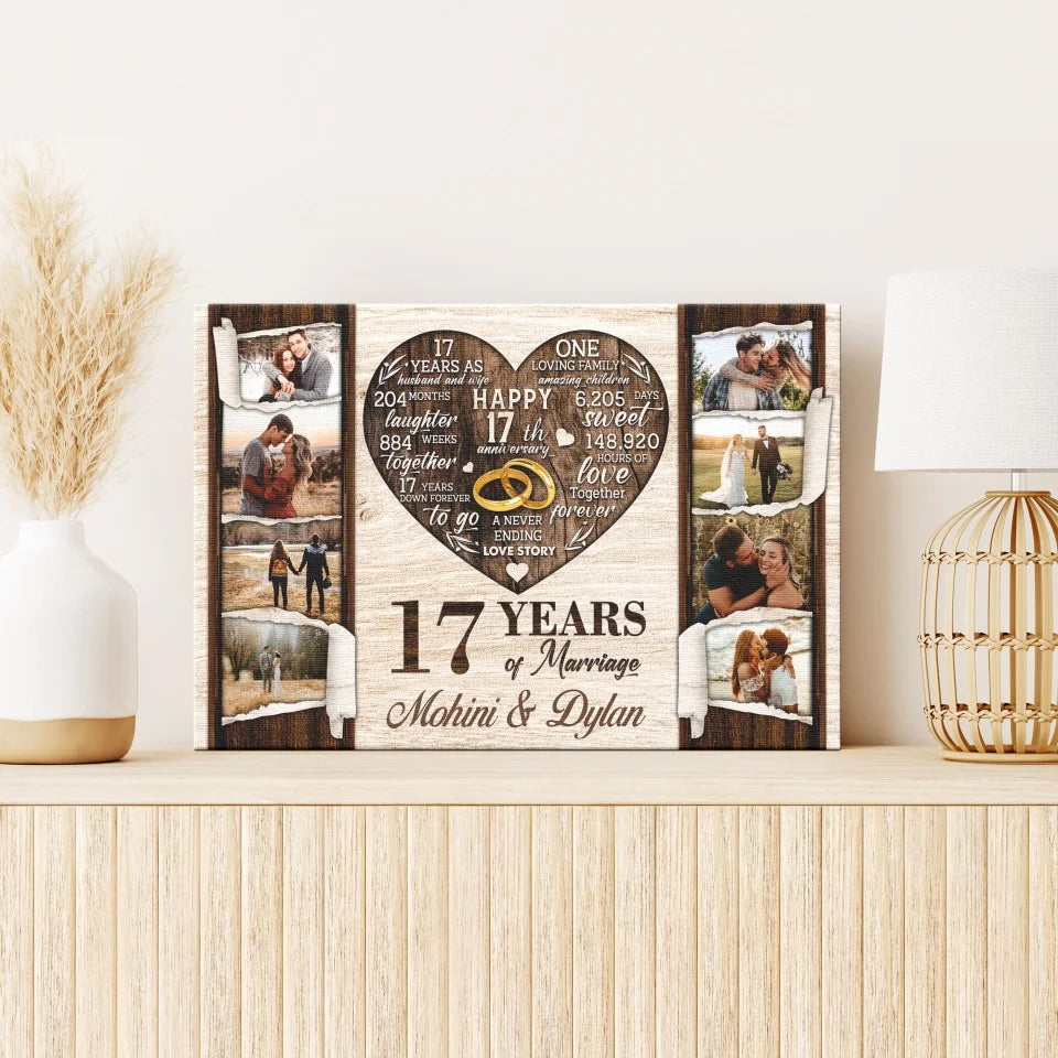 Personalized Canvas Prints, Custom Photo, Gifts For Couples, 17th Anniversary Gifts For Husband and Wife, 17 Years Of Marriage Dem Canvas