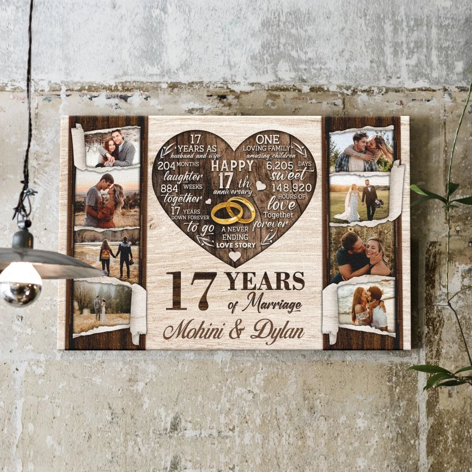 Personalized Canvas Prints, Custom Photo, Gifts For Couples, 17th Anniversary Gifts For Husband and Wife, 17 Years Of Marriage Dem Canvas