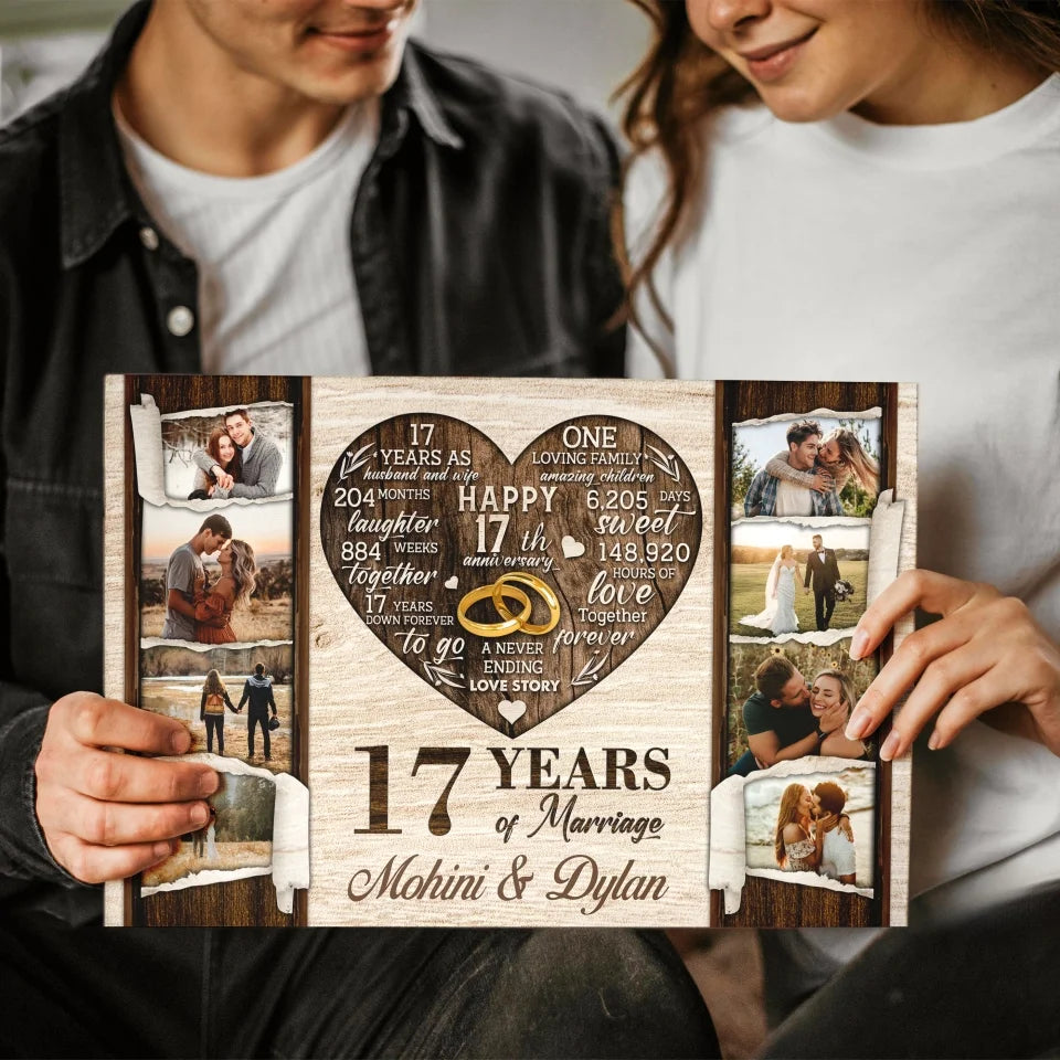 Personalized Canvas Prints, Custom Photo, Gifts For Couples, 17th Anniversary Gifts For Husband and Wife, 17 Years Of Marriage Dem Canvas