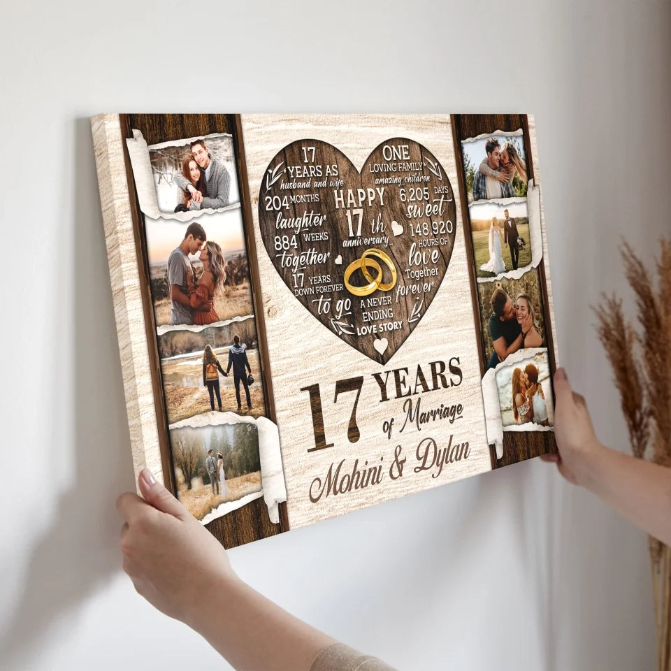 Personalized Canvas Prints, Custom Photo, Gifts For Couples, 17th Anniversary Gifts For Husband and Wife, 17 Years Of Marriage Dem Canvas