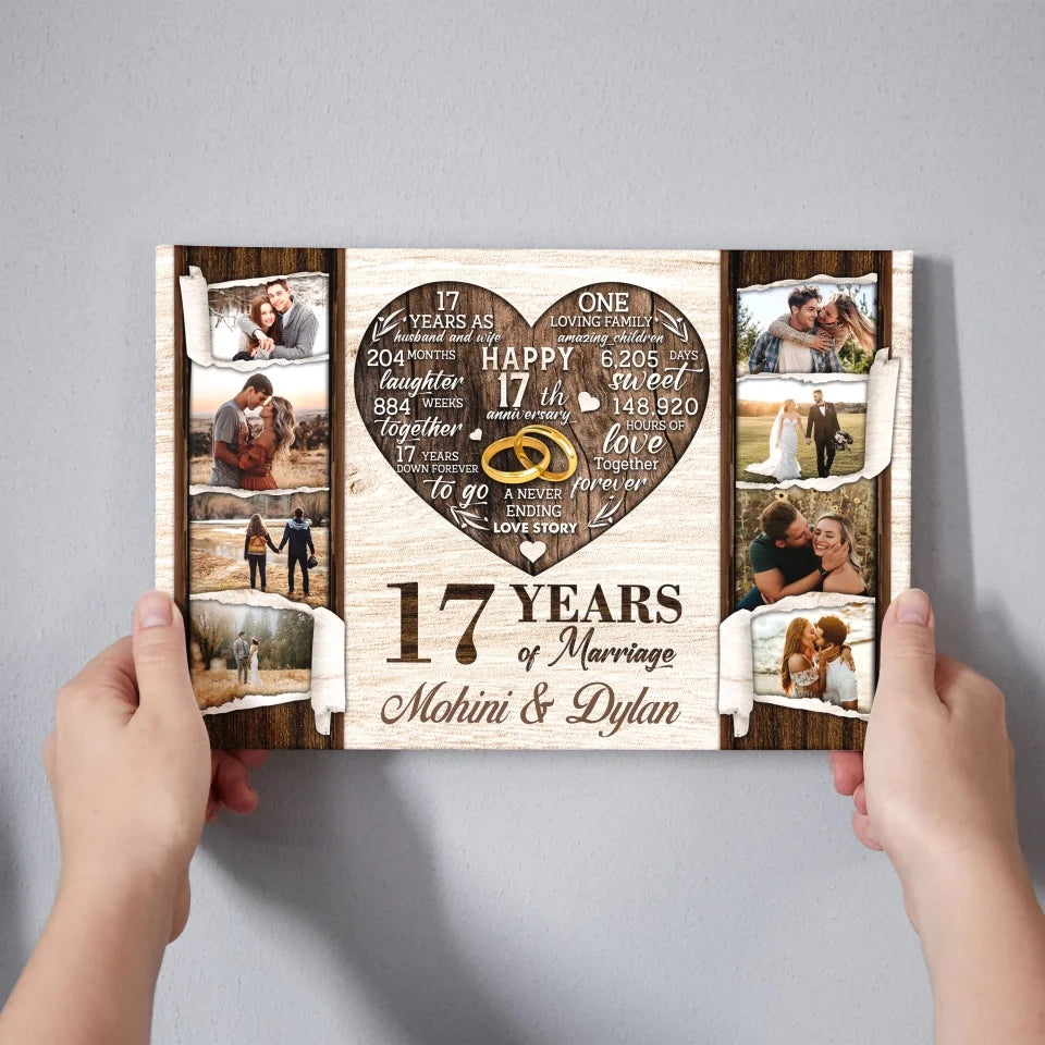 Personalized Canvas Prints, Custom Photo, Gifts For Couples, 17th Anniversary Gifts For Husband and Wife, 17 Years Of Marriage Dem Canvas