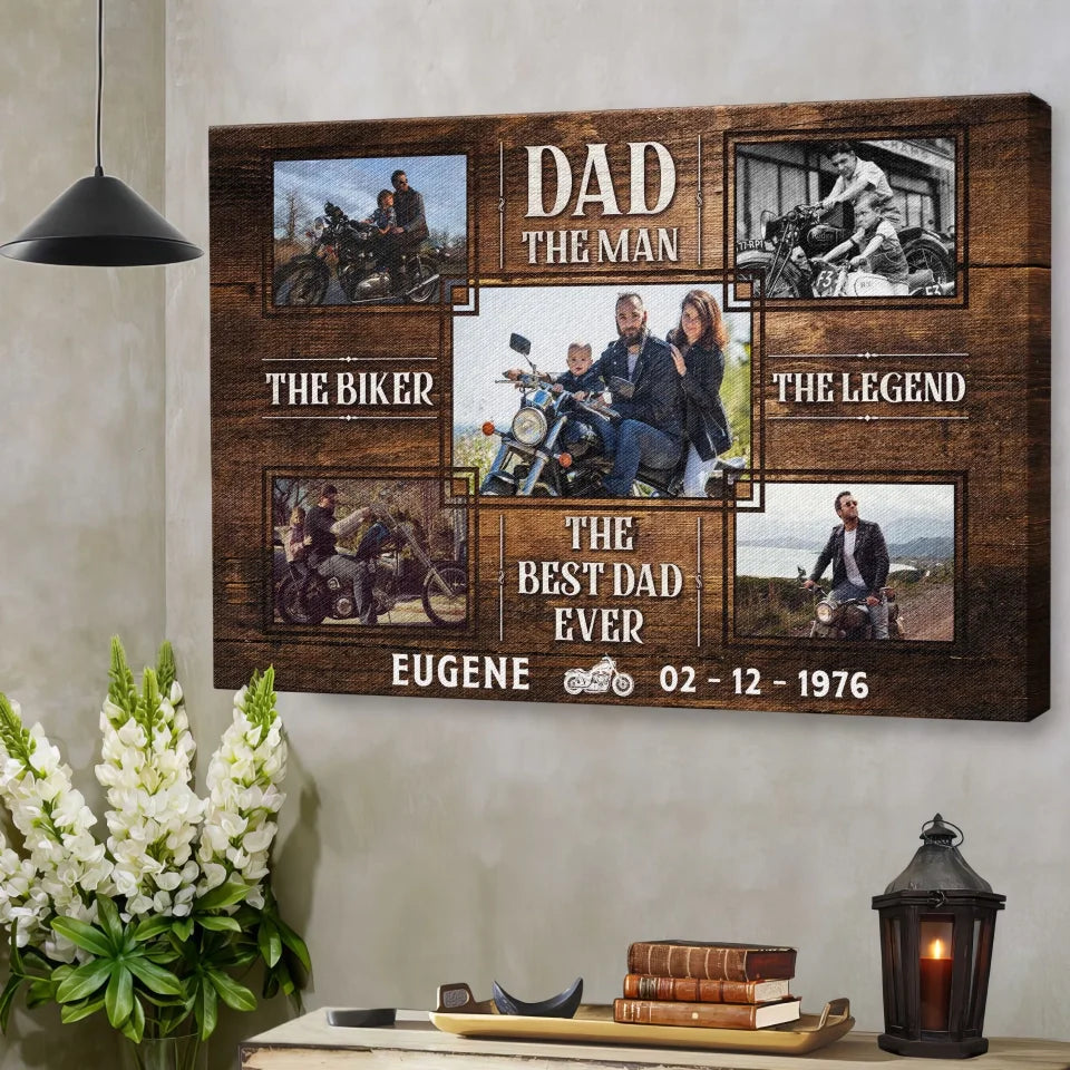 Personalized Canvas Prints, Custom Photo, Gifts for Dad, Father's Day Gifts, Gift For Bikers, Motorcycle Lover The Legend Dem Canvas