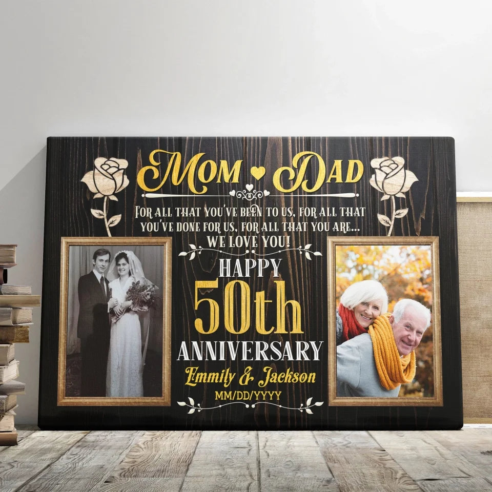 Personalized Photo Canvas Prints, Gifts For Couples, Wedding Anniversary, Gift For Couples, Mom And Dad Happy 50th Anniversary Dem Canvas