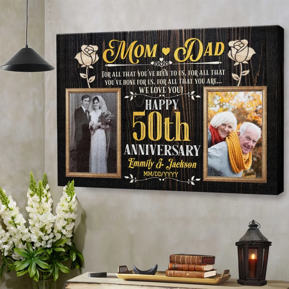 Personalized Photo Canvas Prints, Gifts For Couples, Wedding Anniversary, Gift For Couples, Mom And Dad Happy 50th Anniversary Dem Canvas