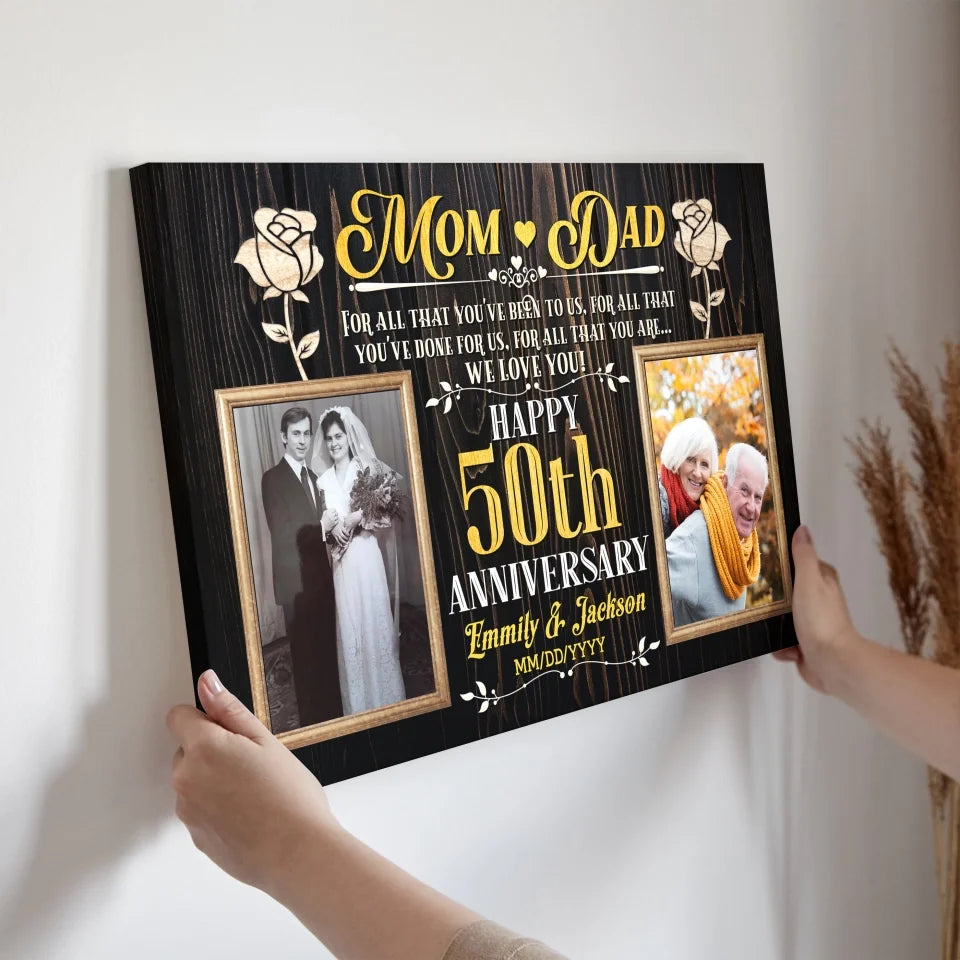 Personalized Photo Canvas Prints, Gifts For Couples, Wedding Anniversary, Gift For Couples, Mom And Dad Happy 50th Anniversary Dem Canvas