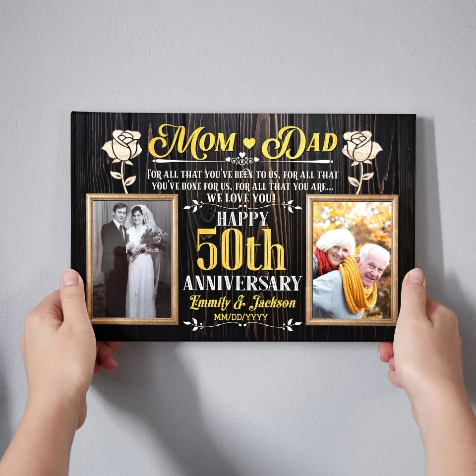 Personalized Photo Canvas Prints, Gifts For Couples, Wedding Anniversary, Gift For Couples, Mom And Dad Happy 50th Anniversary Dem Canvas