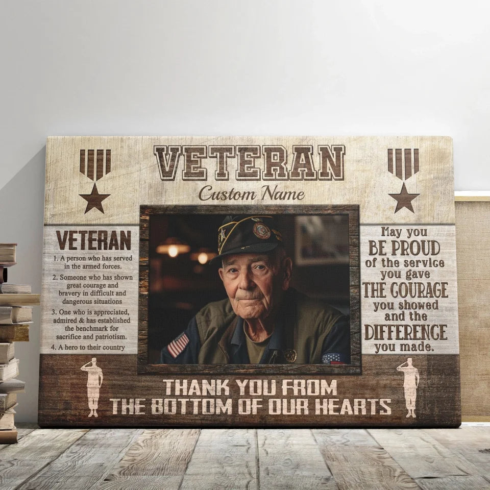 Personalized Canvas Prints, Upload Photo And Name, Veteran Gifts For Father, Grandpa, Veterans Day Gift, Thank You Gift for Veteran Dem Canvas