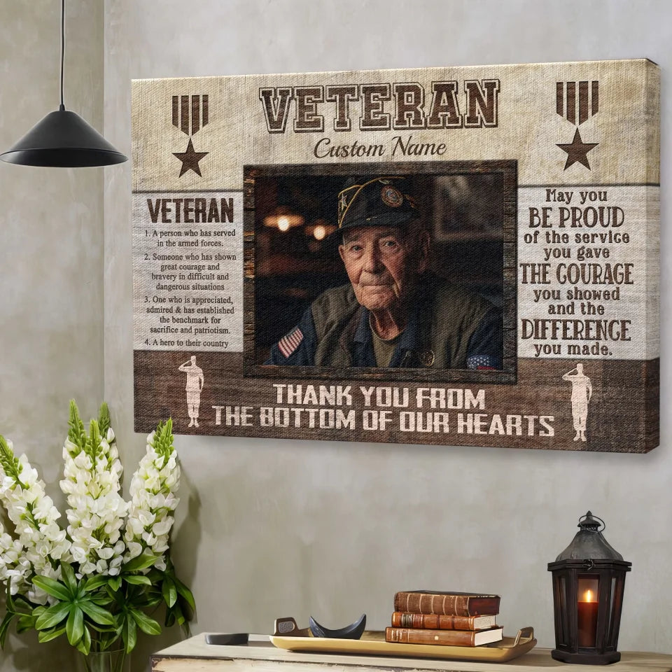 Personalized Canvas Prints, Upload Photo And Name, Veteran Gifts For Father, Grandpa, Veterans Day Gift, Thank You Gift for Veteran Dem Canvas