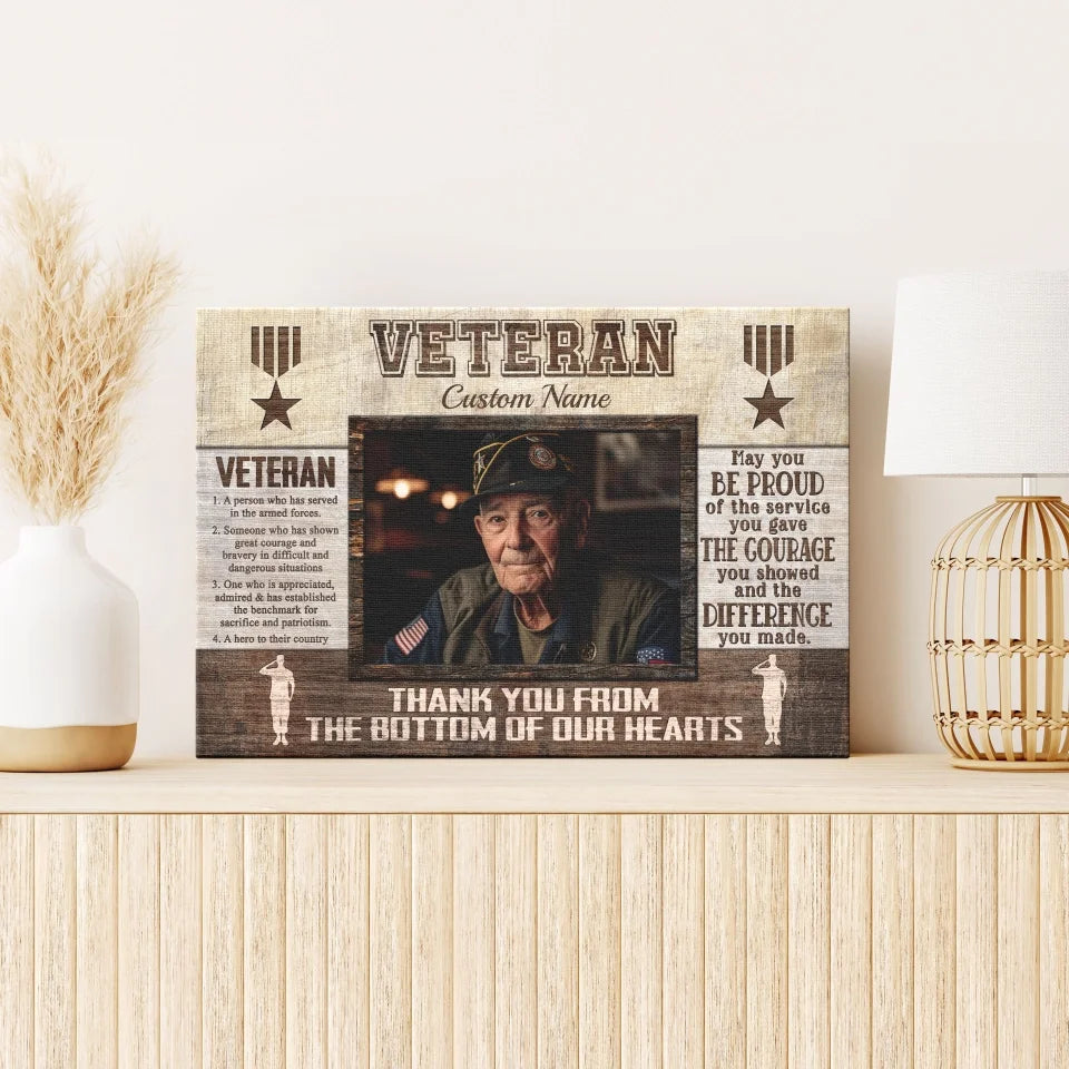 Personalized Canvas Prints, Upload Photo And Name, Veteran Gifts For Father, Grandpa, Veterans Day Gift, Thank You Gift for Veteran Dem Canvas