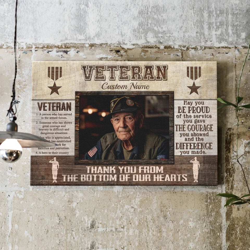 Personalized Canvas Prints, Upload Photo And Name, Veteran Gifts For Father, Grandpa, Veterans Day Gift, Thank You Gift for Veteran Dem Canvas