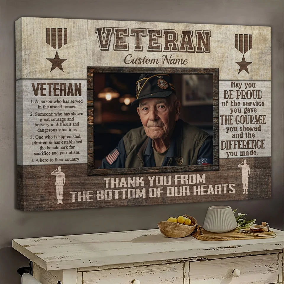 Personalized Canvas Prints, Upload Photo And Name, Veteran Gifts For Father, Grandpa, Veterans Day Gift, Thank You Gift for Veteran Dem Canvas