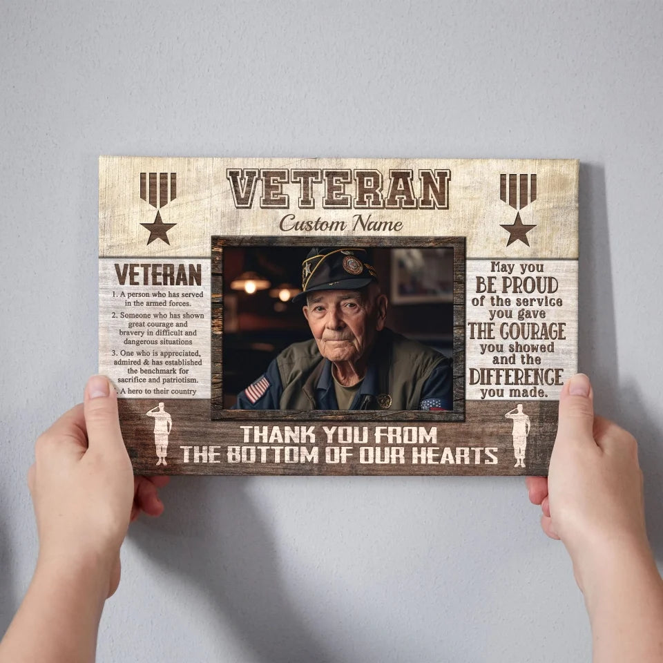 Personalized Canvas Prints, Upload Photo And Name, Veteran Gifts For Father, Grandpa, Veterans Day Gift, Thank You Gift for Veteran Dem Canvas