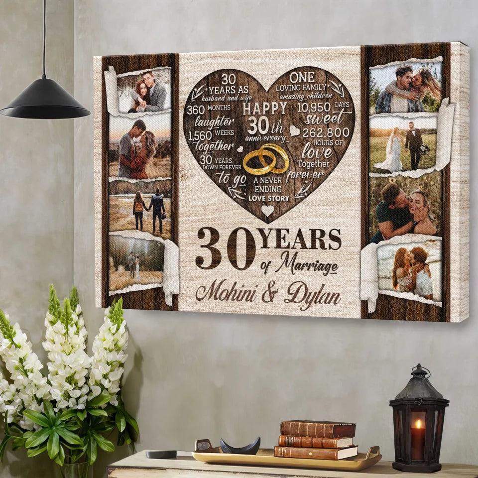 Personalized Canvas Prints, Custom Photo, Gifts For Couples, 30th Anniversary Gifts For Husband and Wife, 30 Years Of Marriage Dem Canvas