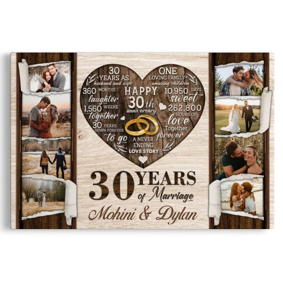 Personalized Canvas Prints, Custom Photo, Gifts For Couples, 30th Anniversary Gifts For Husband and Wife, 30 Years Of Marriage Dem Canvas