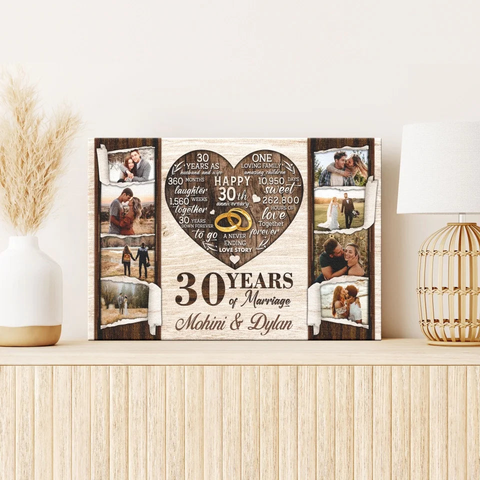 Personalized Canvas Prints, Custom Photo, Gifts For Couples, 30th Anniversary Gifts For Husband and Wife, 30 Years Of Marriage Dem Canvas