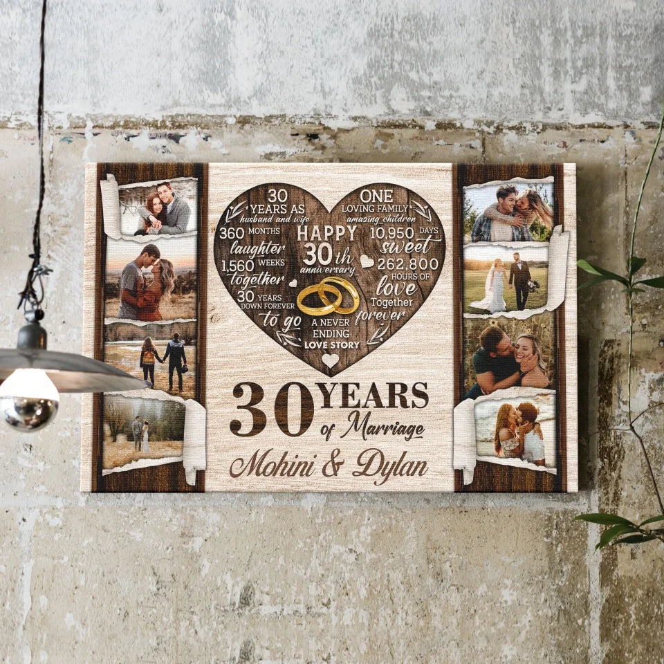 Personalized Canvas Prints, Custom Photo, Gifts For Couples, 30th Anniversary Gifts For Husband and Wife, 30 Years Of Marriage Dem Canvas