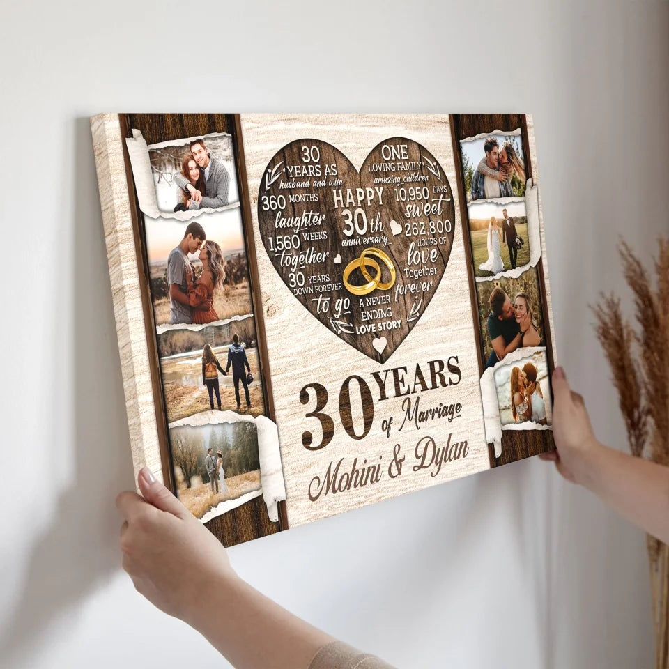 Personalized Canvas Prints, Custom Photo, Gifts For Couples, 30th Anniversary Gifts For Husband and Wife, 30 Years Of Marriage Dem Canvas