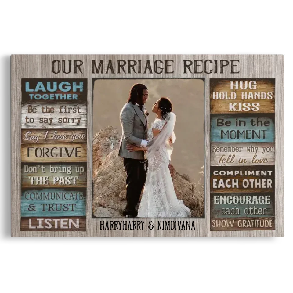 Personalized Canvas Prints Custom Couple Photo and Name - For Our Forever Love - Marriage Recipe Dem Canvas