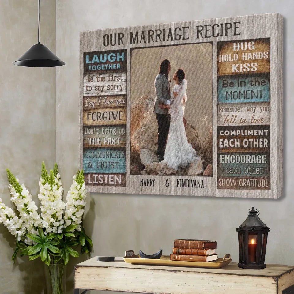 Personalized Canvas Prints Custom Couple Photo and Name - For Our Forever Love - Marriage Recipe Dem Canvas