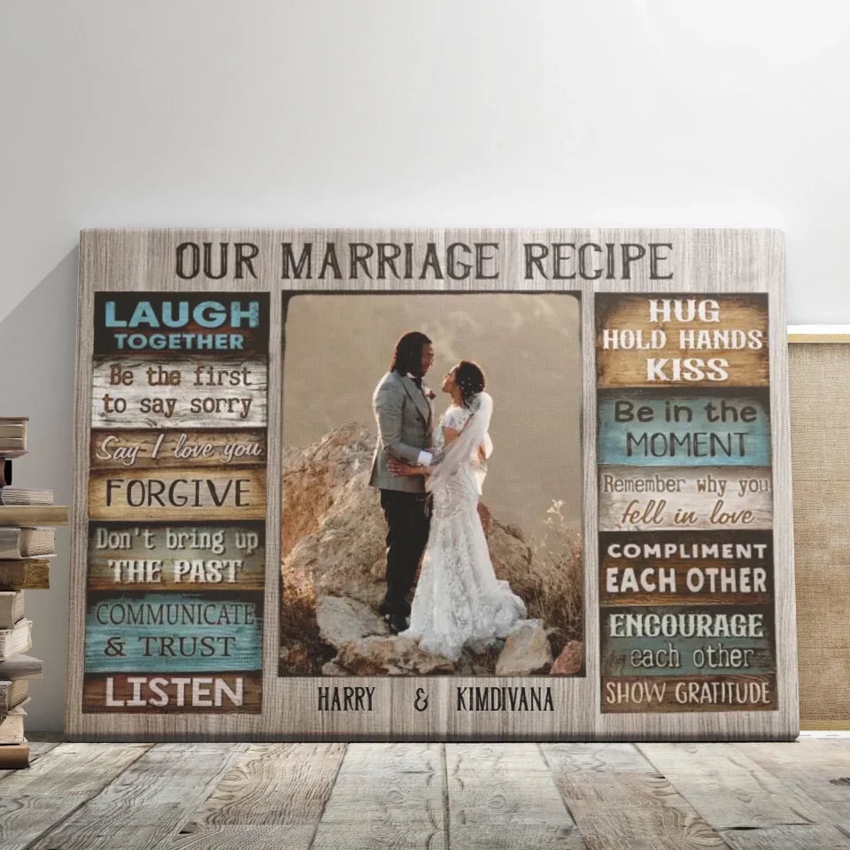 Personalized Canvas Prints Custom Couple Photo and Name - For Our Forever Love - Marriage Recipe Dem Canvas