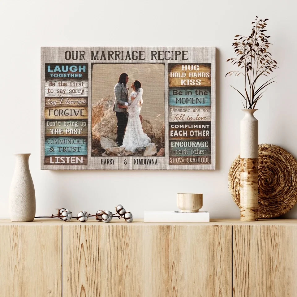 Personalized Canvas Prints Custom Couple Photo and Name - For Our Forever Love - Marriage Recipe Dem Canvas