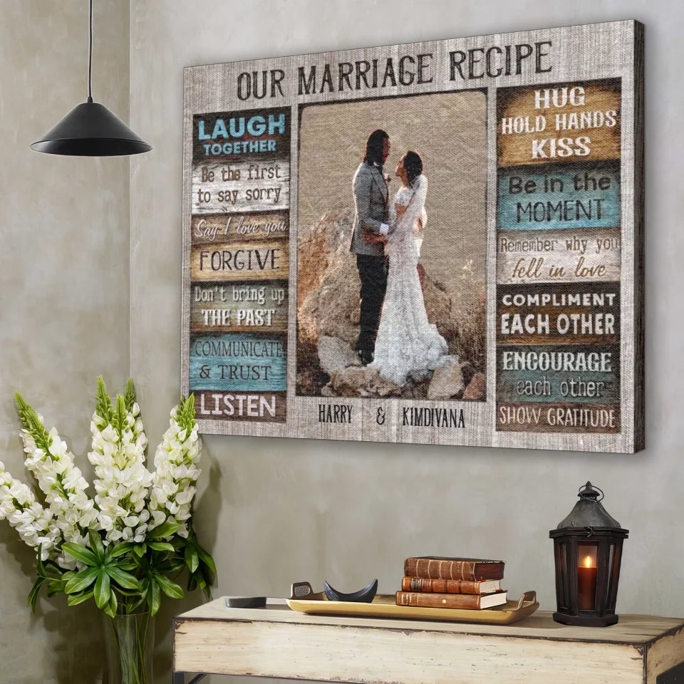 Personalized Canvas Prints Custom Couple Photo and Name - For Our Forever Love - Marriage Recipe Dem Canvas