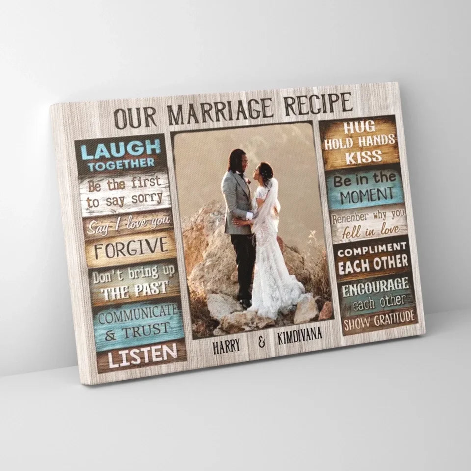 Personalized Canvas Prints Custom Couple Photo and Name - For Our Forever Love - Marriage Recipe Dem Canvas