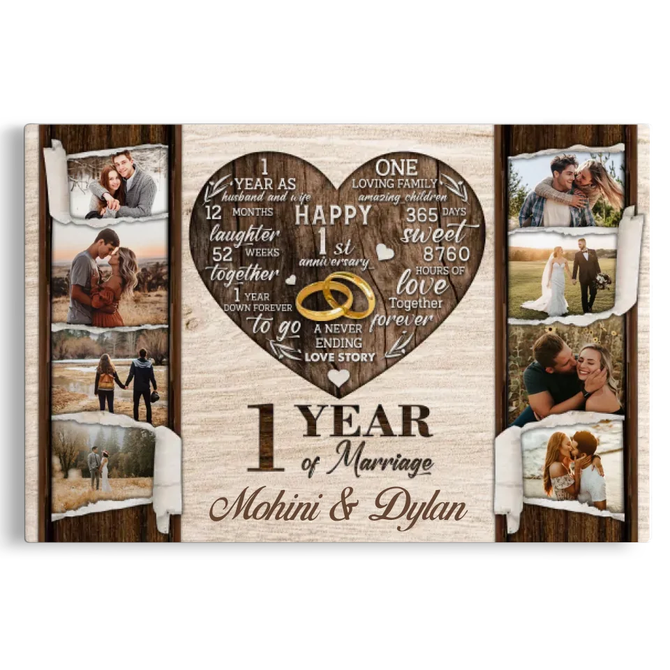 Personalized Canvas Prints, Custom Photo, Gifts For Couples, 1st Anniversary Gifts For Husband and Wife, 1 Year Of Marriage Dem Canvas