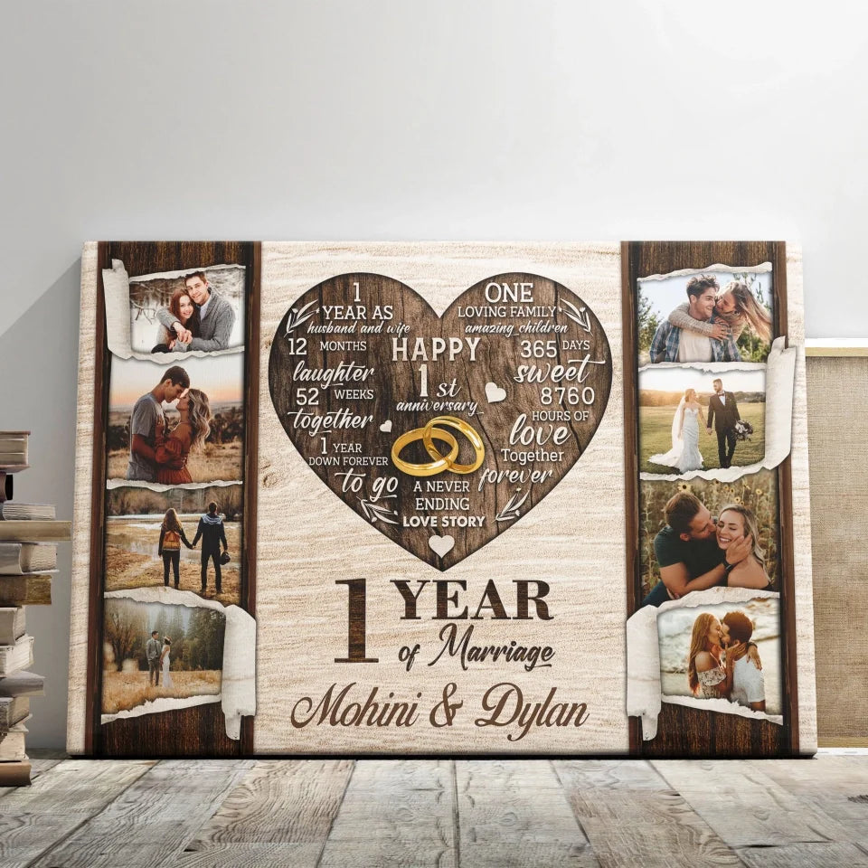 Personalized Canvas Prints, Custom Photo, Gifts For Couples, 1st Anniversary Gifts For Husband and Wife, 1 Year Of Marriage Dem Canvas